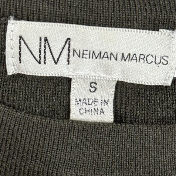 Neiman Marcus Olive Green Ribbed Zipper Shoulder Tight Knit Sweater Pullover S - Picture 16 of 16